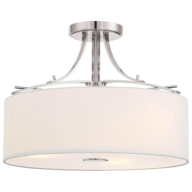 Minka Lavery 3307-84 Poleis 3 Light 17 inch Semi-Flush Mount in Brushed Nickel with White Linen Shade