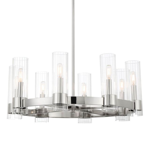 Minka Lavery Vernon Place 8 Light 28 inch Chandelier in Chrome with Clear Ribbed Glass 3898-77