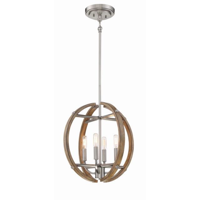 Minka Lavery Country Estates 4 Light 17 Inch Pendant in Sun Faded Wood-Brushed Nickel Accents 4012-280