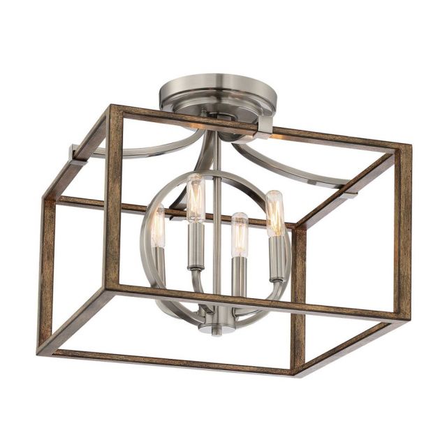 Minka Lavery Country Estates 4 Light 17 Inch Semi Flush in Sun Faded Wood-Brushed Nickel Accents 4013-280