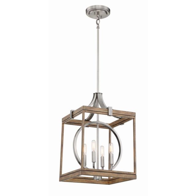 Minka Lavery 4014-280 Country Estates 4 Light 15 Inch Pendant in Sun Faded Wood-Brushed Nickel Accents