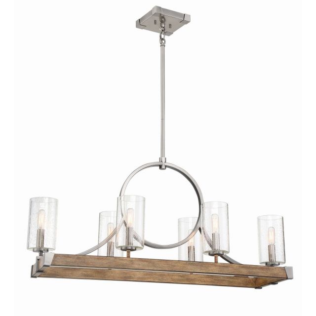 Minka Lavery Country Estates 6 Light 39 inch Island Light in Sun Faded Wood-Brushed Nickel Accents with Clear Seedy Glass 4016-280