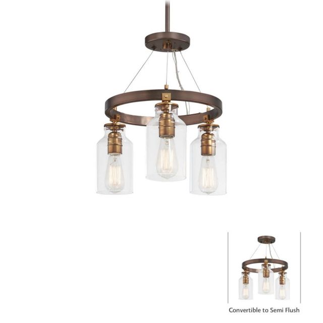 Minka Lavery 4553-588 Morrow 3 Light 16 inch Convertible Pendant - Semi-Flush in Harvard Court Bronze-Gold Highlights with Clear Glass