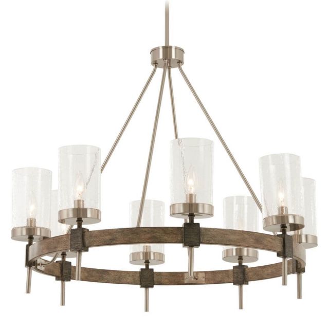 Minka Lavery Bridlewood 8 Light 32 Inch Chandelier In Stone Grey With Brushed Nickel With Clear Seedy Glass Shade 4638-106