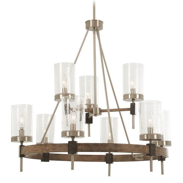 Minka Lavery 4639-106 Bridlewood 9 Light 32 Inch Chandelier In Stone Grey With Brushed Nickel With Clear Seedy Glass Shade