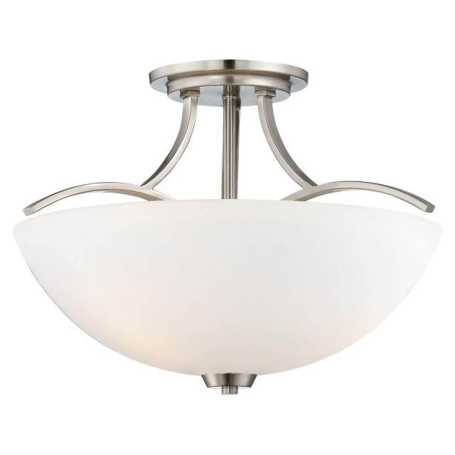 Minka Lavery 4962-84 Overland Park 3 Light 17 inch Semi-Flush Mount in Brushed Nickel with Etched White Glass