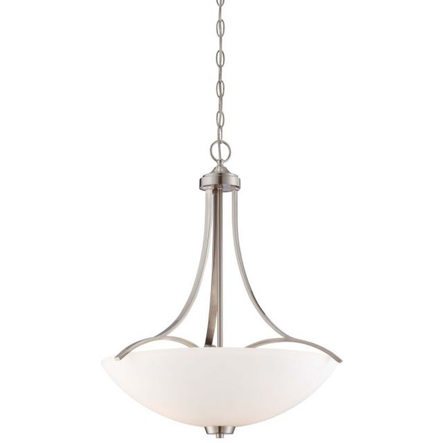 Minka Lavery 4964-84 Overland Park 3 Light 22 Inch Pendant In Brushed Nickel With Etched White Glass Shade