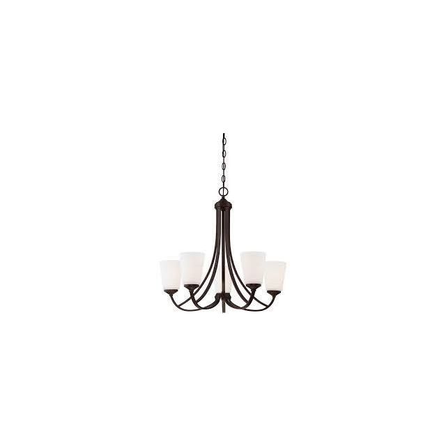 Minka Lavery 4965-284 Overland Park 5 Light 26 Inch Chandelier In Vintage Bronze With Etched White Glass Shade