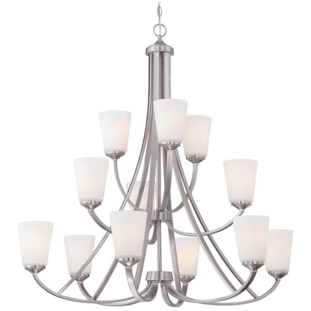 Minka Lavery 4968-84 Overland Park 12 Light 39 inch Chandelier in Brushed Nickel with Etched White Glass