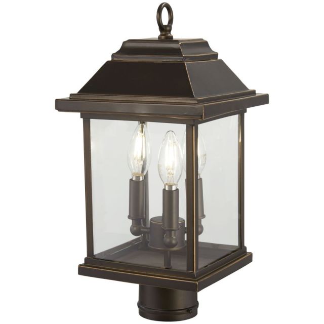 Minka Lavery Mariner'S Pointe 3 Light 17 Inch Tall Outdoor Post Mount in Oil Rubbed Bronze-Gold Highlights with Clear Glass 72636-143C