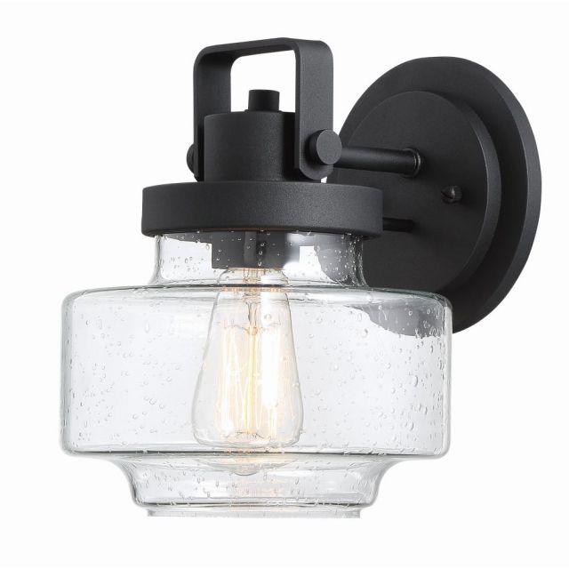 Minka Lavery Rosecrans 1 Light 10 Inch Tall Outdoor Wall Mount in Black with Clear Seedy Glass 72772-66