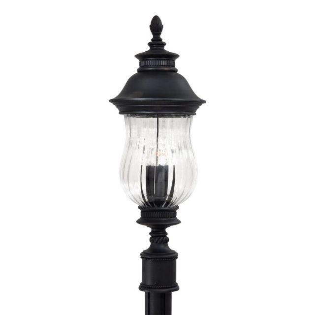 Minka Lavery 8909-94 Newport 3 Light 28 inch Tall Outdoor Post Light in Heritage with Mouth Blown Clear Optic Glass