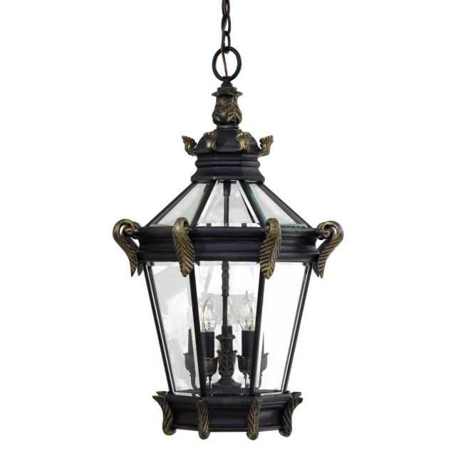 Minka Lavery 8934-95 Stratford Hall 5 Light 19 inch Outdoor Chain Hung Pendant in Heritage-Gold Highlights with Clear Beveled Glass Panels