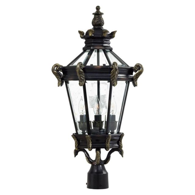 Minka Lavery 8936-95 Stratford Hall 4 Light 28 inch Tall Outdoor Post Light in Heritage-Gold Highlights with Clear Beveled Glass Panels