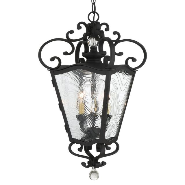 Minka Lavery 9334-661 Brixton Ivy 3 Light 13 inch Outdoor Chain Hung Pendant in Coal-Honey Gold Highlight with Water Printe Glass