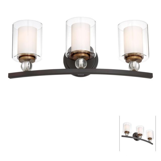 Minka Lavery 3073-416 Studio 5 3 Light 24 Inch Bath Lighting In Painted Bronze With Natural Brushed Brass With Clear Glass Shade