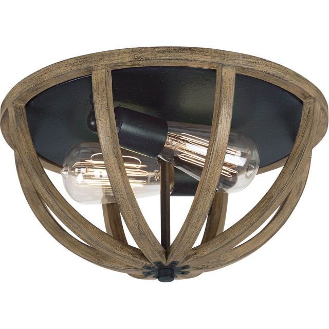 Visual Comfort Studio FM400WOW/AF Allier 2 Light 13 Inch Flush Mount In Weathered Oak Wood-Antique Forged Iron