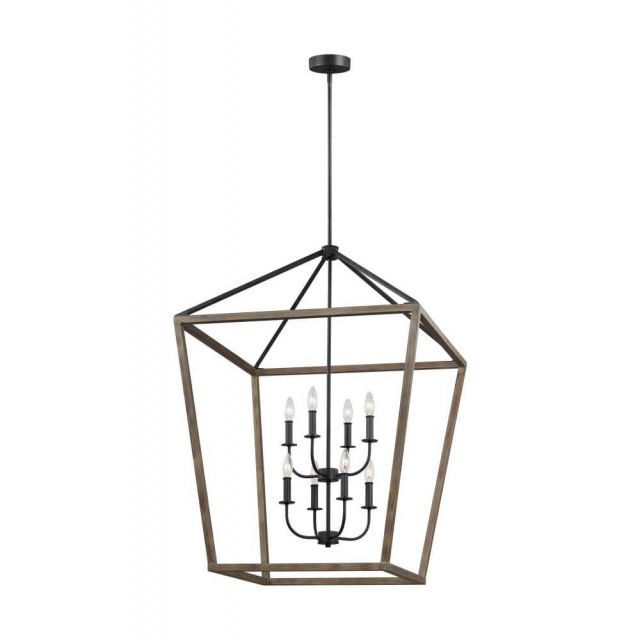 Visual Comfort Studio Gannet 8 Light 26 Inch Chandelier In Weathered Oak Wood-Antique Forged Iron F3194/8WOW/AF