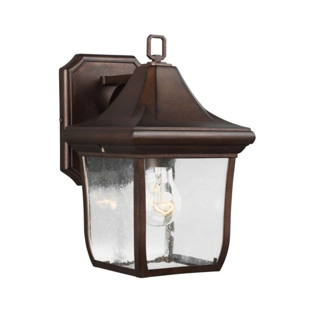 Visual Comfort Studio Oakmont 1 Light 11 Inch Tall Outdoor Wall Lantern In Patina Bronze With Clear Seeded Glass OL13100PTBZ