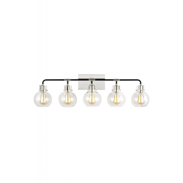Visual Comfort Studio VS24405PN/TXB Clara 5 Light 40 Inch Vanity Lights in Polished Nickel-Textrured Black with clear seeded glass