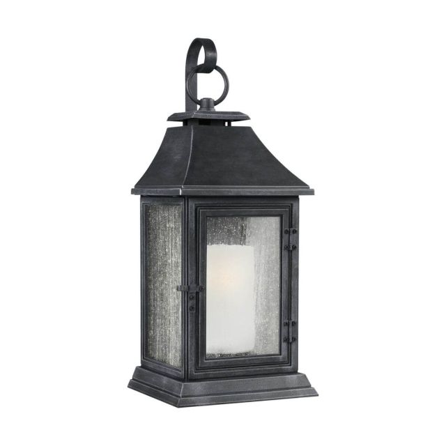 Visual Comfort Studio OL10600DWZ Shepherd 1 Light 17 Inch Tall Outdoor Wall Light In Dark Weathered Zinc With Opal Etched Glass And Clear Seeded Glass