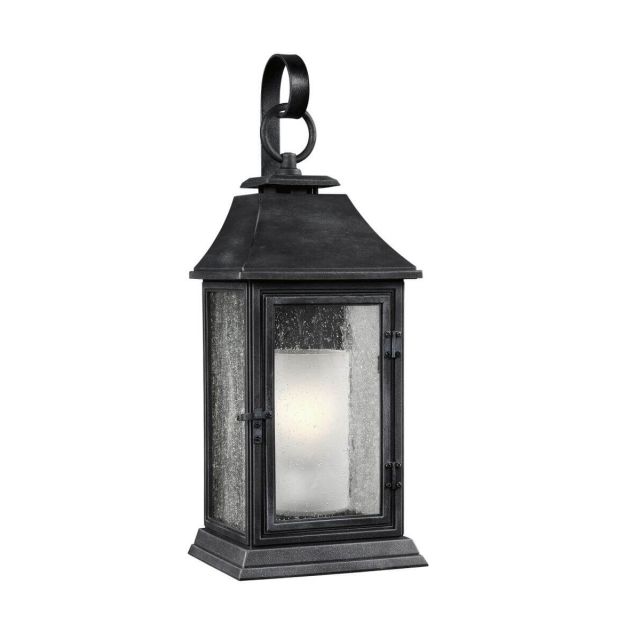 Visual Comfort Studio OL10601DWZ Shepherd 1 Light 19 Inch Tall Outdoor Wall Light In Dark Weathered Zinc With Opal Etched Glass And Clear Seeded Glass