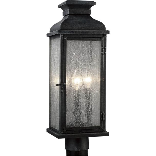Visual Comfort Studio OL11107DWZ Pediment 3 Light 20 Inch Tall Outdoor Post Lantern In Dark Weathered Zinc