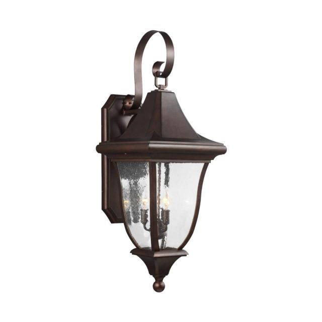 Visual Comfort Studio Oakmont 3 Light 34 Inch Tall Outdoor Wall Lantern In Patina Bronze With Clear Seeded Glass OL13102PTBZ