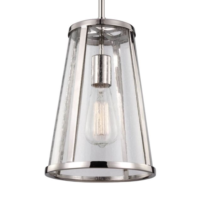 Visual Comfort Studio Harrow 1 Light 8 Inch Pendant In Polished Nickel With Clear Seeded Glass Panel P1287PN