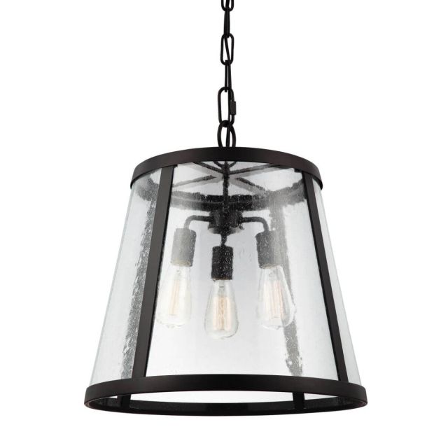 Visual Comfort Studio Harrow 3 Light 19 Inch Pendant In Oil Rubbed Bronze With Clear Seeded Glass Panel P1288ORB