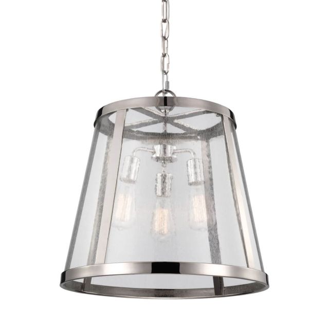Visual Comfort Studio P1288PN Harrow 3 Light 19 Inch Pendant In Polished Nickel With Clear Seeded Glass Panel