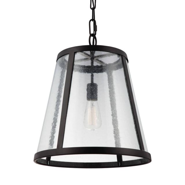 Visual Comfort Studio P1289ORB Harrow 1 Light 16 Inch Pendant In Oil Rubbed Bronze With Clear Seeded Glass Panel