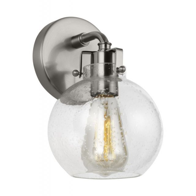 Visual Comfort Studio VS24401SN Clara 1 Light 10 Inch Tall Wall Sconce In Satin Nickel With Clear Seeded Glass Shade