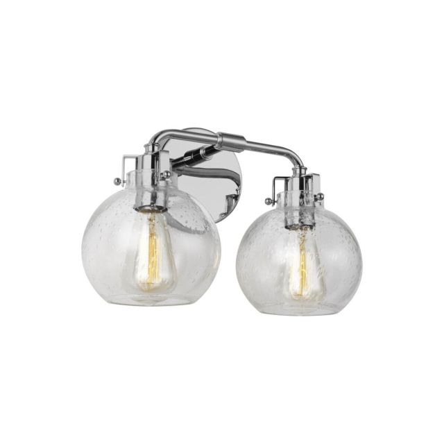 Visual Comfort Studio VS24402CH Clara 2 Light 15 Inch Bath Wall Sconce In Chrome With Clear Seeded Glass Shade
