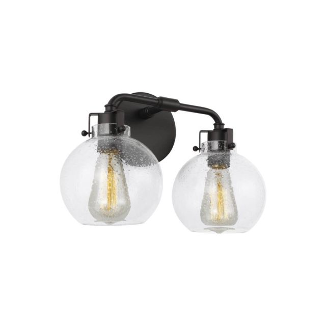 Visual Comfort Studio VS24402ORB Clara 2 Light 15 Inch Bath Wall Sconce In Oil Rubbed Bronze With Clear Seeded Glass Shade
