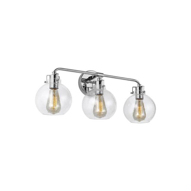 Visual Comfort Studio VS24403CH Clara 3 Light 24 Inch Bath Wall Sconce In Chrome With Clear Seeded Glass Shade