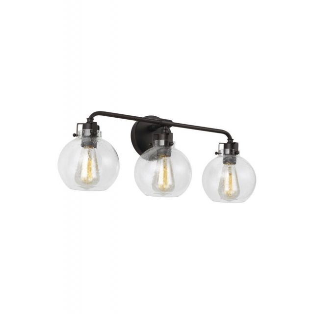 Visual Comfort Studio VS24403ORB Clara 3 Light 24 Inch Bath Wall Sconce In Oil Rubbed Bronze With Clear Seeded Glass Shade