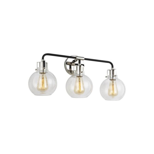 Visual Comfort Studio VS24403PN/TXB Clara 3 Light 24 Inch Vanity Lights in Polished Nickel-Textrured Black with clear seeded glass