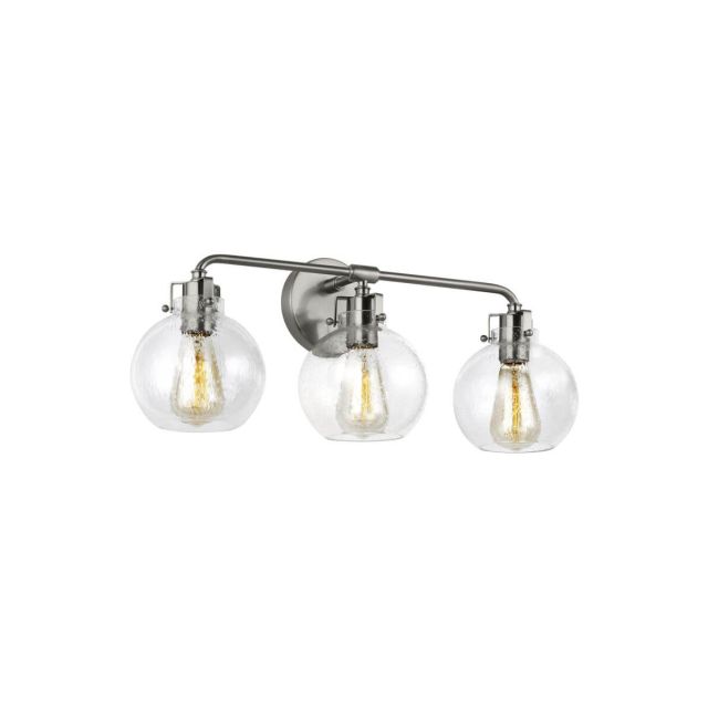 Visual Comfort Studio VS24403SN Clara 3 Light 24 Inch Bath Wall Sconce In Satin Nickel With Clear Seeded Glass Shade