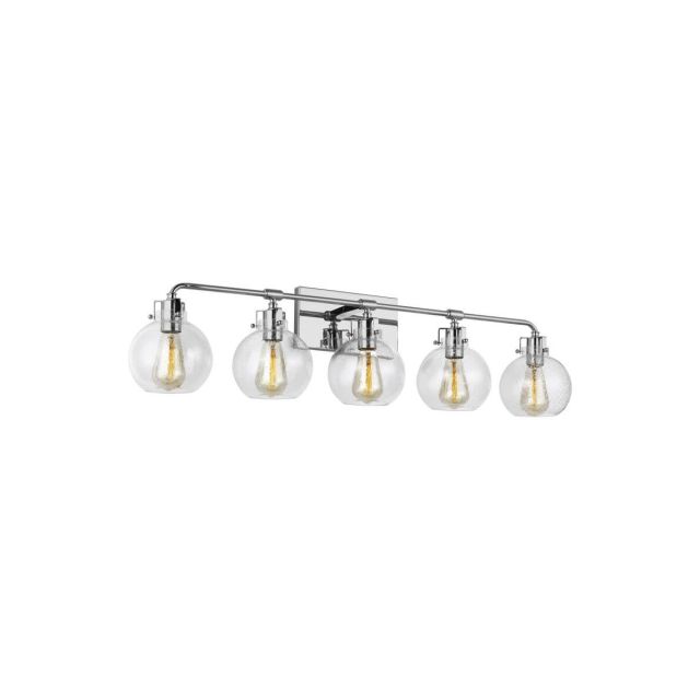 Visual Comfort Studio VS24405CH Clara 5 Light 40 Inch Bath Wall Sconce In Chrome With Clear Seeded Glass Shade