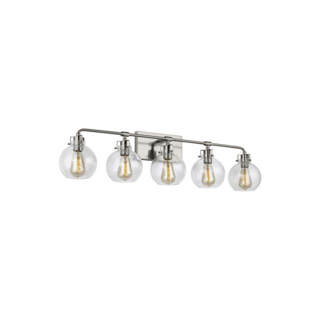 Visual Comfort Studio VS24405SN Clara 5 Light 40 Inch Bath Wall Sconce In Satin Nickel With Clear Seeded Glass Shade