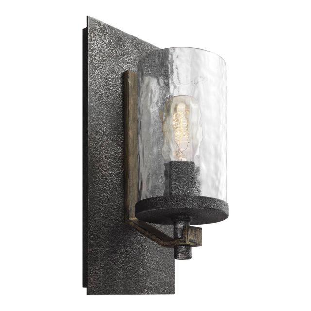 Visual Comfort Studio Angelo 1 Light 13 Inch Tall Wall Sconce In Distressed Weathered Oak-Slate Grey Metal With Clear Glass WB1825DWK/SGM