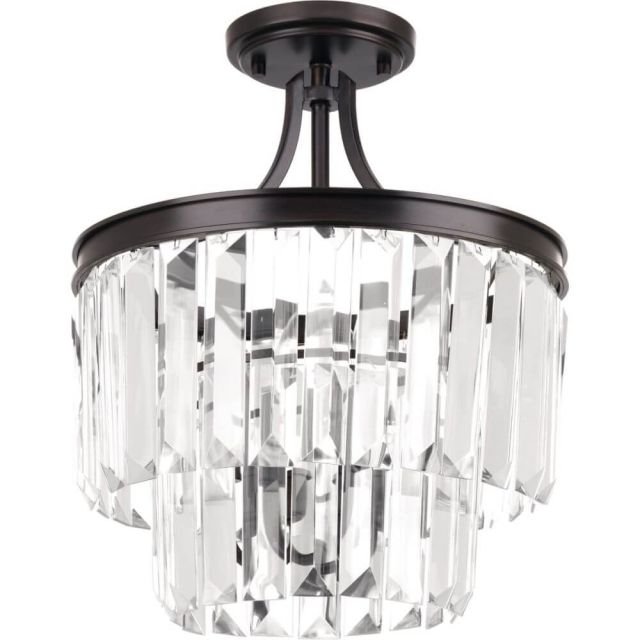 Progress Lighting P2325-20 Glimmer 3 Light 13 Inch Semi-Flush Mount In Antique Bronze With Clear Glass