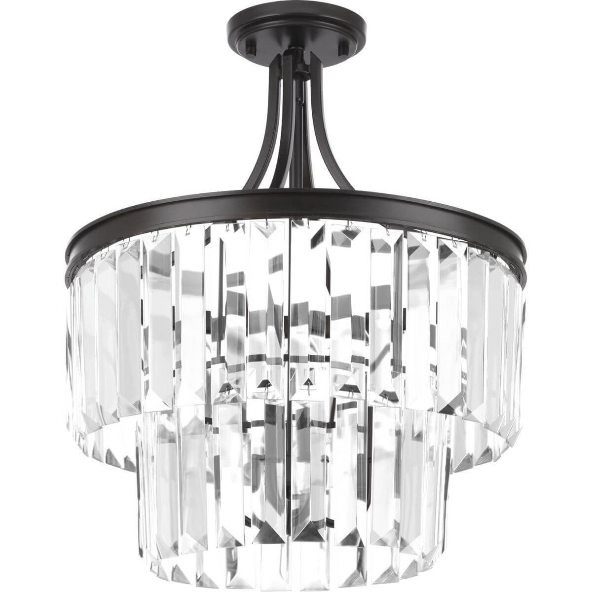 Progress Lighting P2326-20 Glimmer 3 Light 16 Inch Semi-Flush Mount In Antique Bronze With Clear Glass