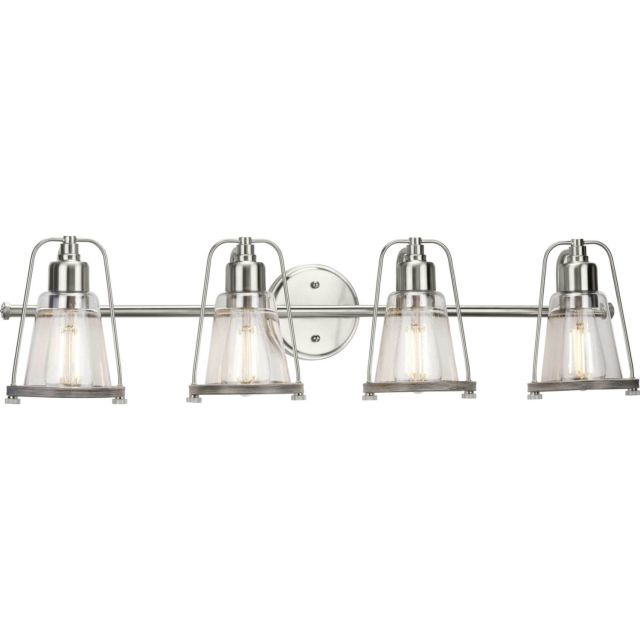 Progress Lighting P300298-009 Conway 4 Light 33 inch Bath Vanity Light in Brushed Nickel with Clear Seeded Glass Shades
