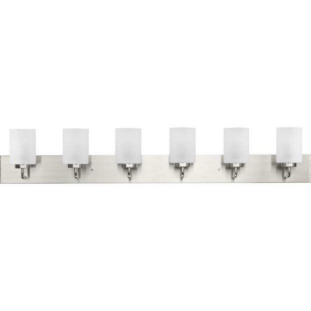 Progress Lighting Merry 6 Light 48 inch Bath Vanity Light in Brushed Nickel with Etched Glass P300421-009