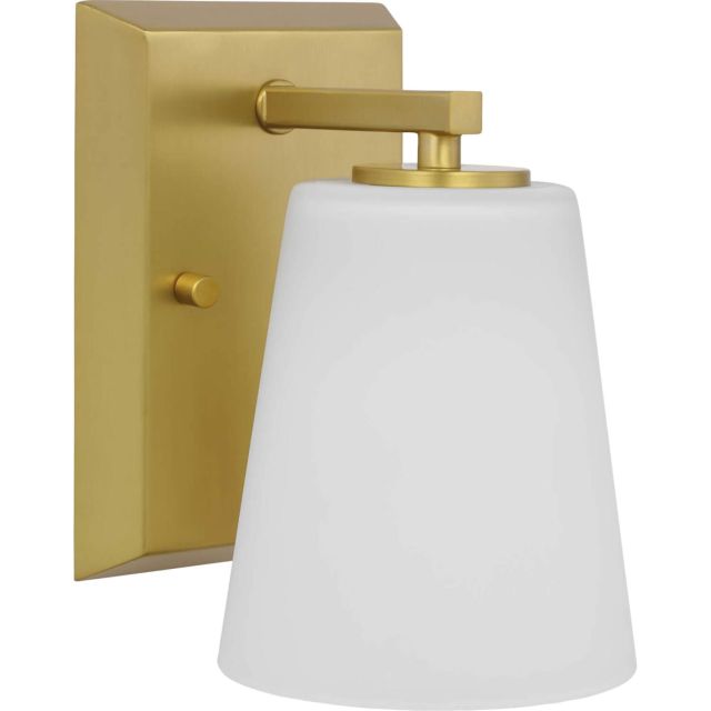 Progress Lighting P300461-191 Vertex 1 Light 5 inch Bath Vanity Light in Brushed Gold with Etched White Glass