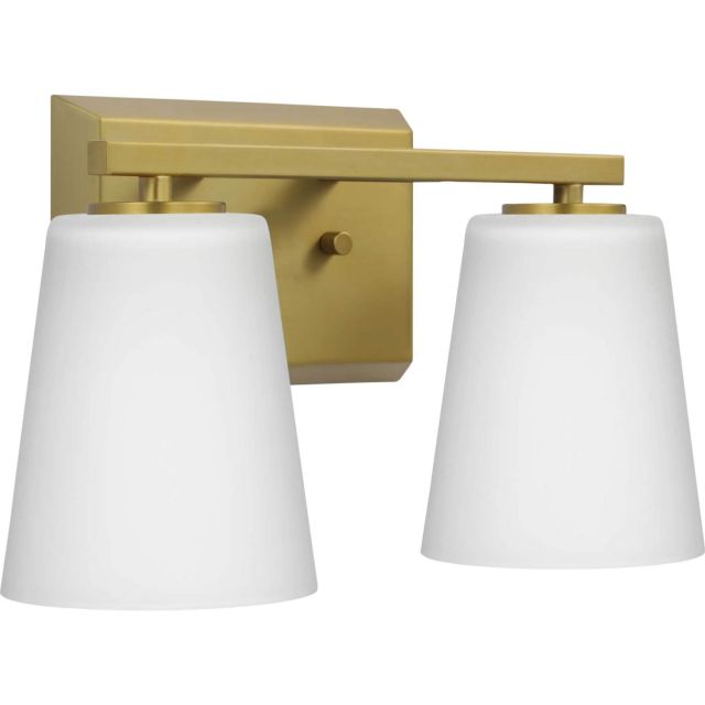 Progress Lighting P300462-191 Vertex 2 Light 13 inch Bath Vanity Light in Brushed Gold with Etched White Glass
