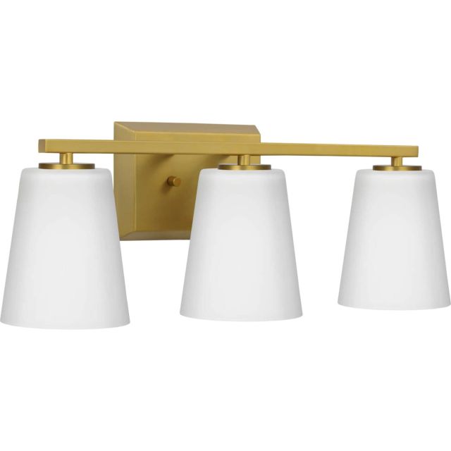Progress Lighting P300463-191 Vertex 3 Light 21 inch Bath Vanity Light in Brushed Gold with Etched White Glass