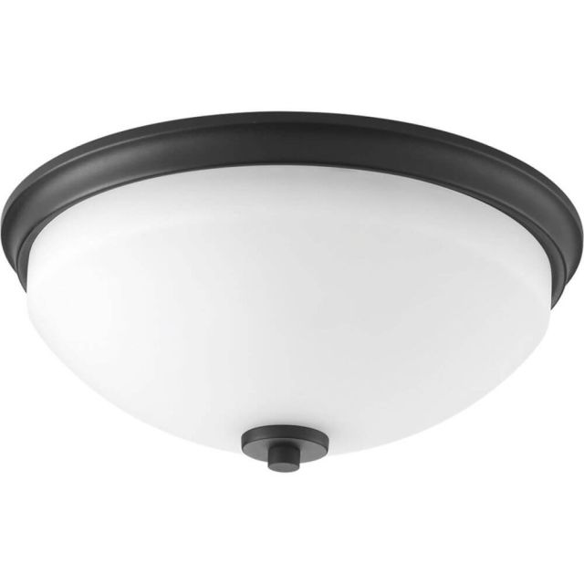Progress Lighting Replay 2 Light 14 Inch Flush Mount In Black With Etched Outside Painted White Inside Glass P3423-31